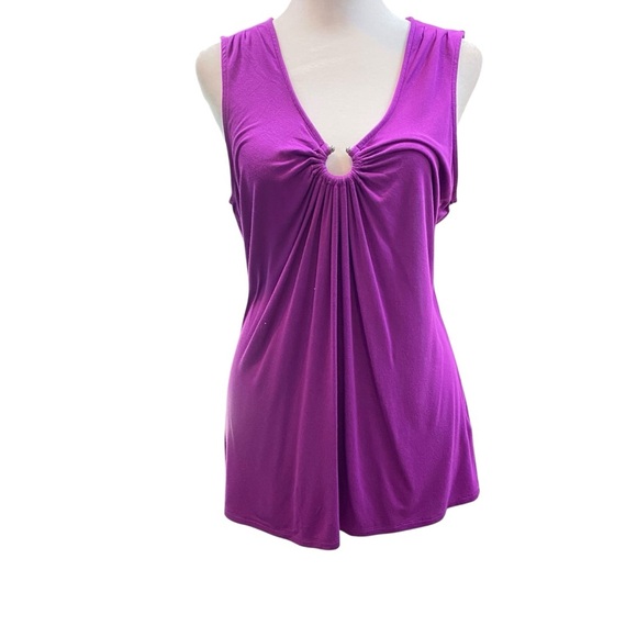 White House Black Market Women's size medium  Purple Ruched Cut Out Tank Top - Picture 2 of 7